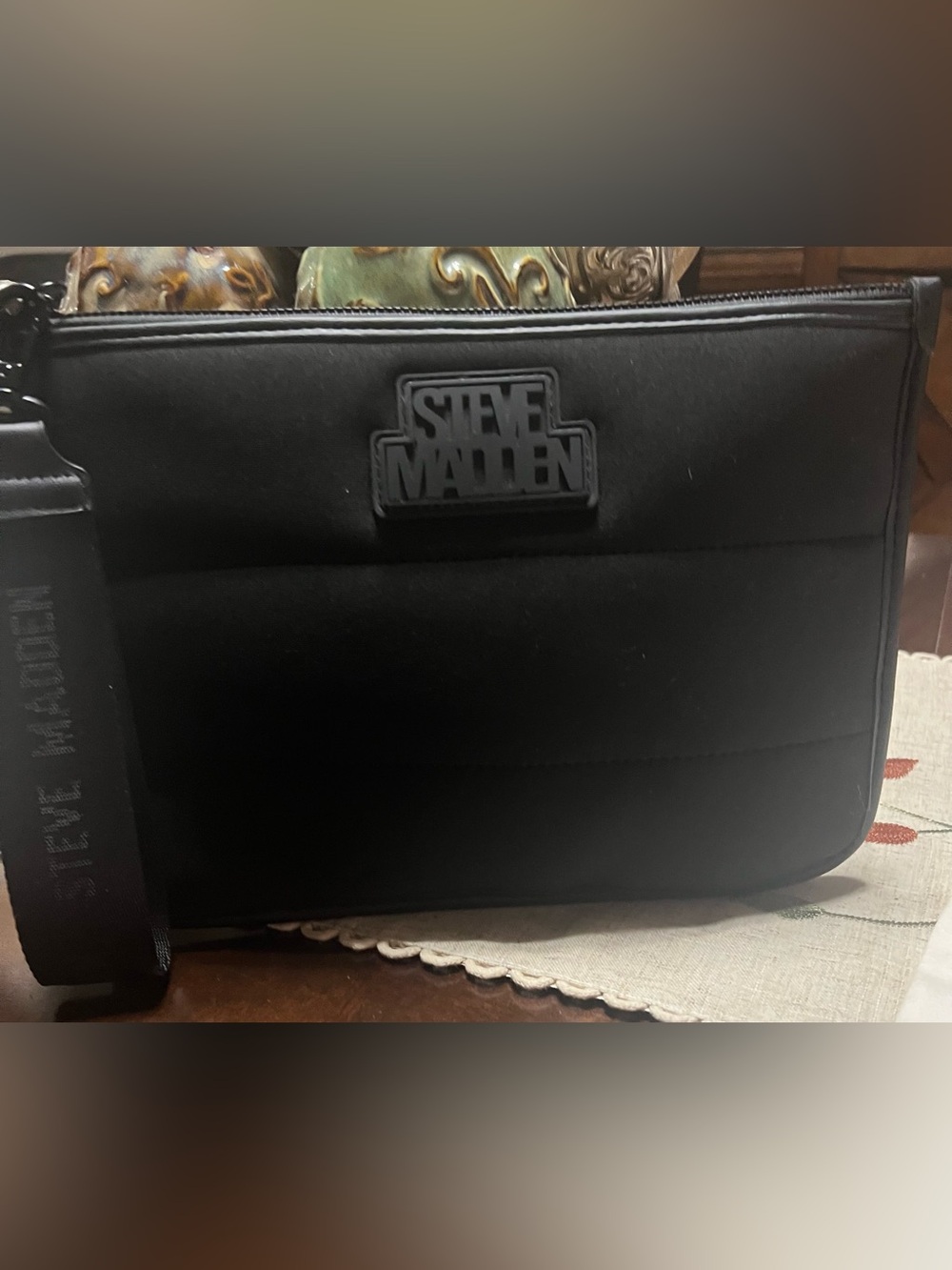 Steve Madden Black Quilted Wristlet